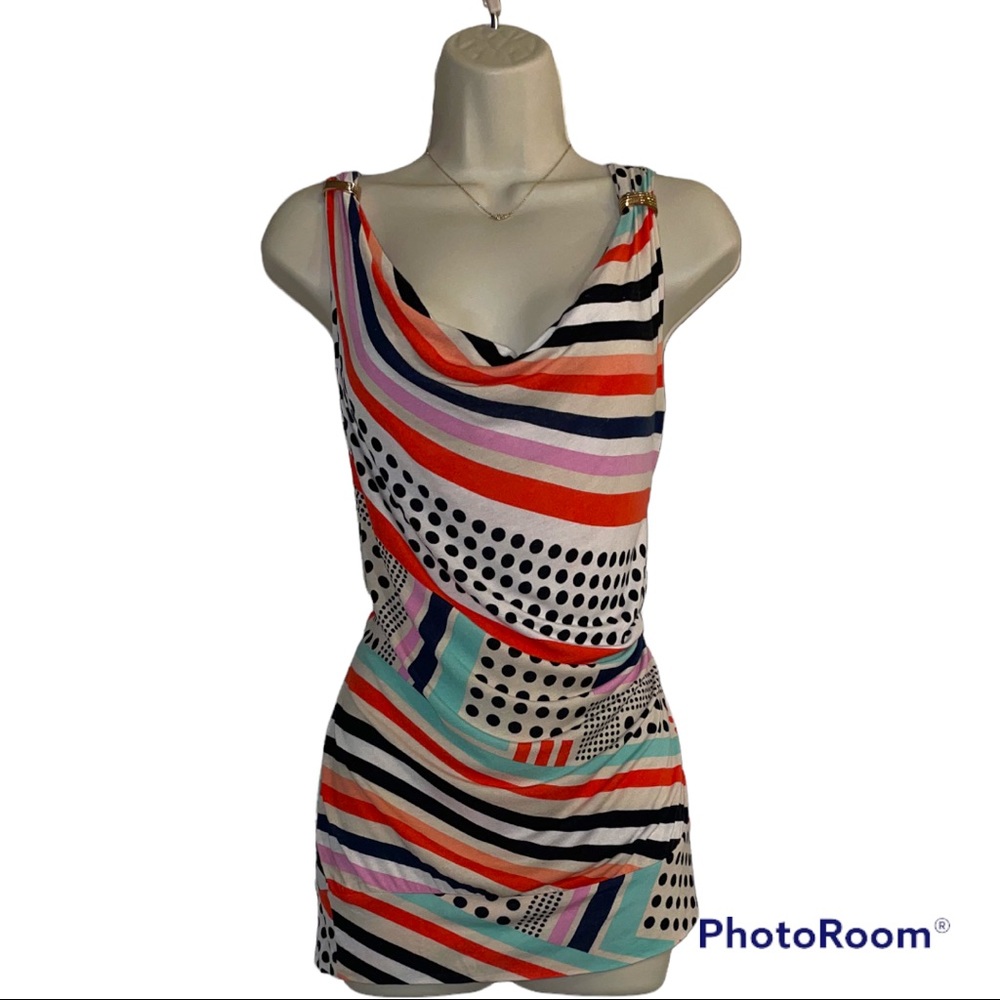 Lane Bryant multi colored sleeveless top with gold accents on straps